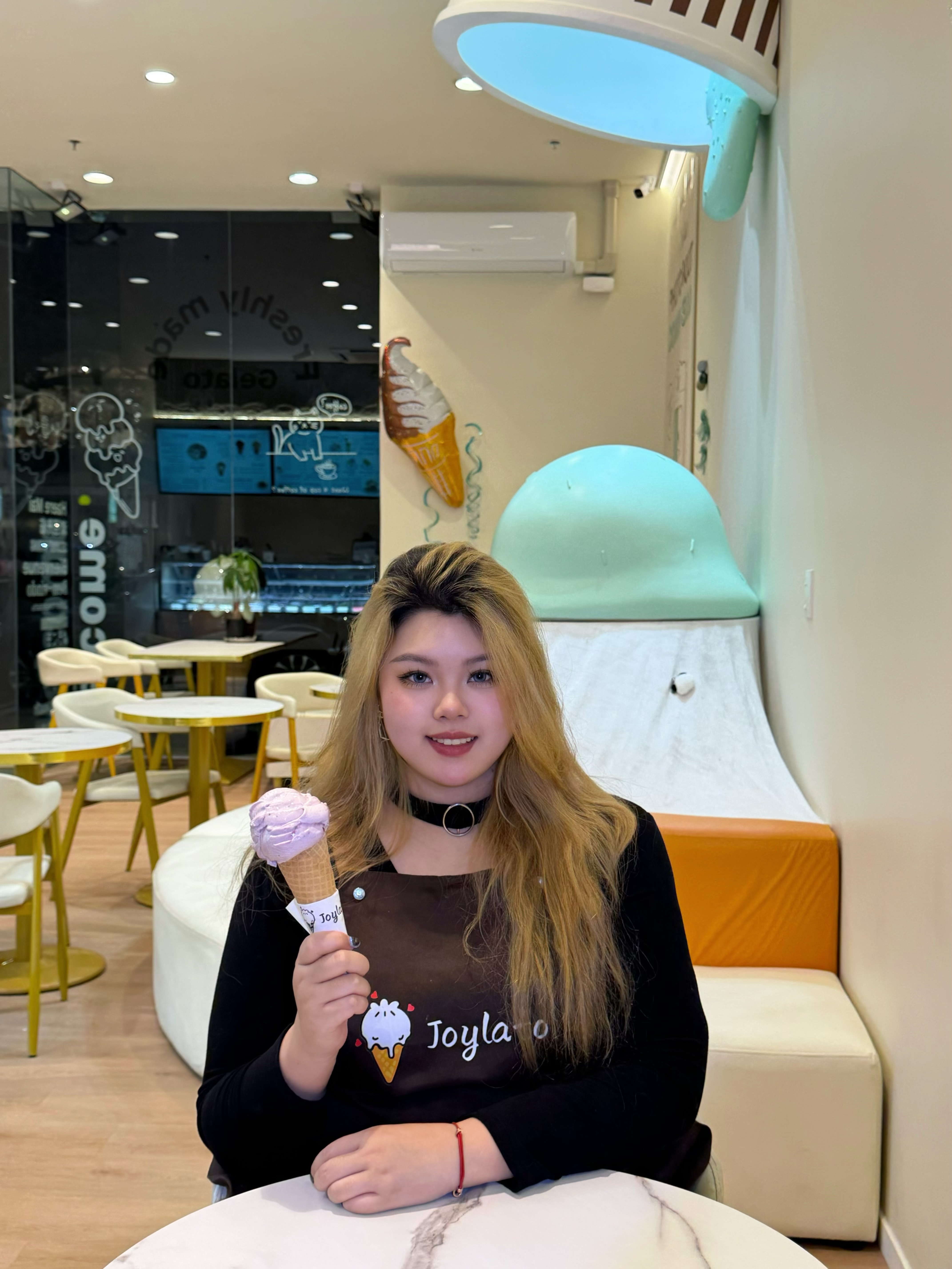 Joylato's Esther Cai with Joylato Blueberry yoghurt gelato
